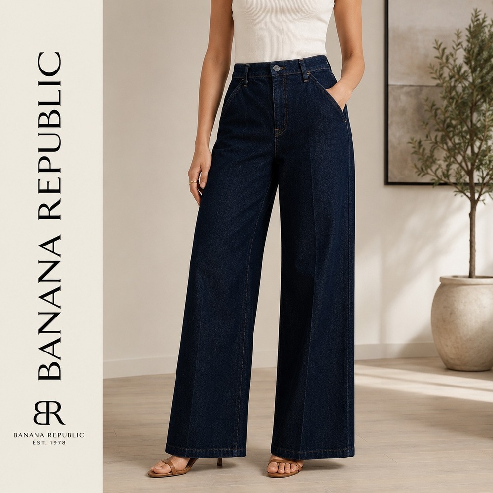 Banana Republic High-Rise Jeans Dark Wash Wide Leg Denim Womens size 10